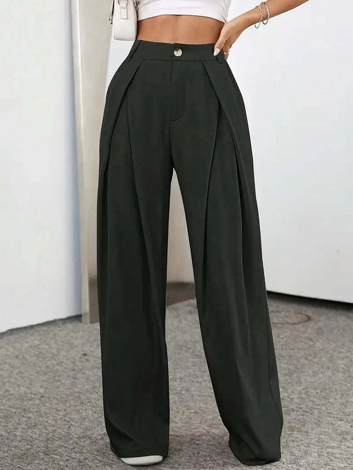 Élégant Pantalon Taille Haute Plissé Pour Femmes