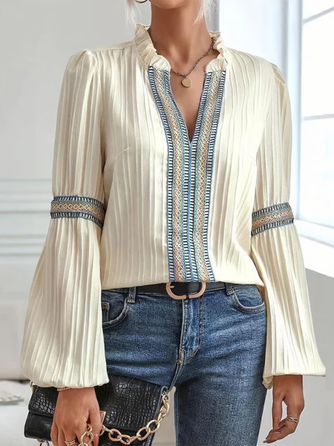 Blouse Élégante Susanne avec Manches Bouffantes Pour Femme